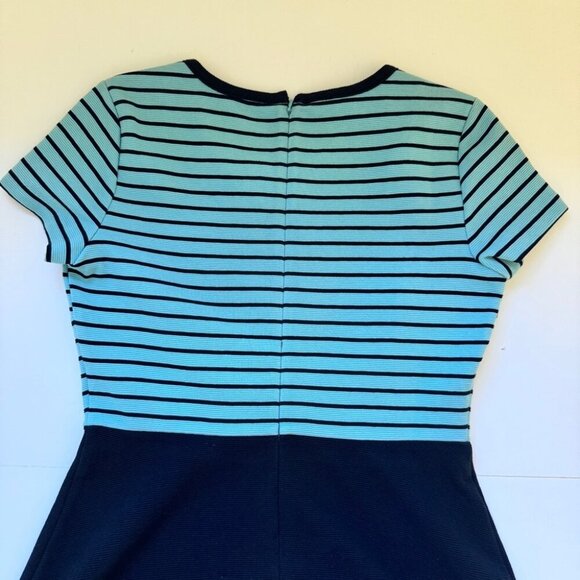 Talbots Dress Aqua Navy Blue Strpied Ribbed Knit A Line Flared Full Zip Sz S - Picture 12 of 15